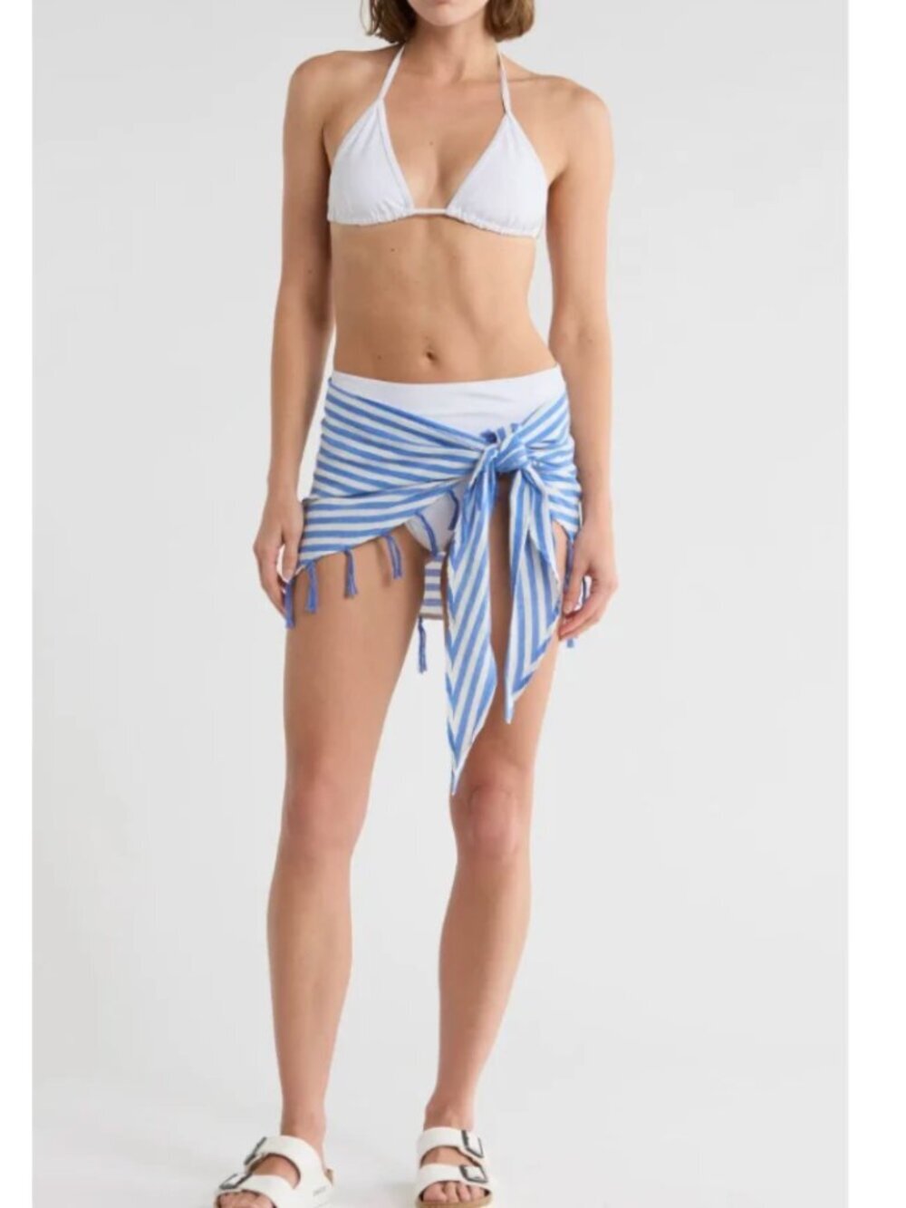 Vitamin A Swim Sirena Sarong, Blue and White Stripe, One Size